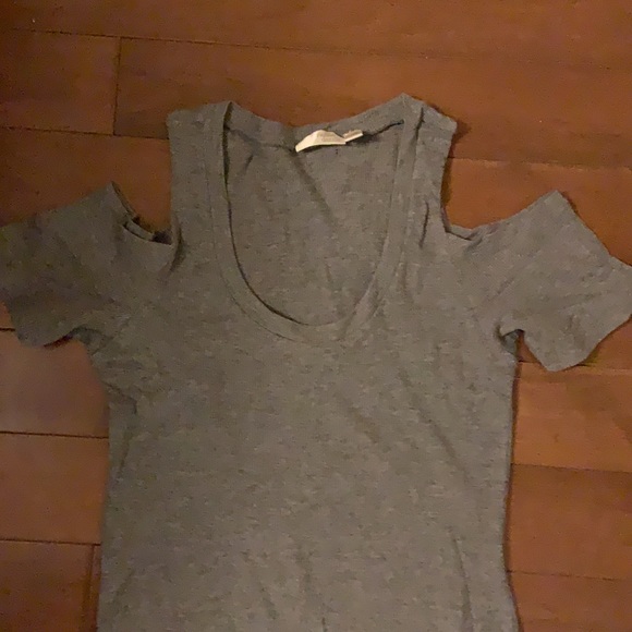 Body con T-shirt cotton dress ribbed open shoulder grey - Picture 2 of 2
